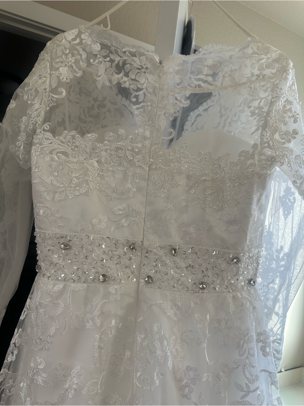 Long Sleeve Lace A-Line Wedding Gown in Ivory - Picture 7 of 8